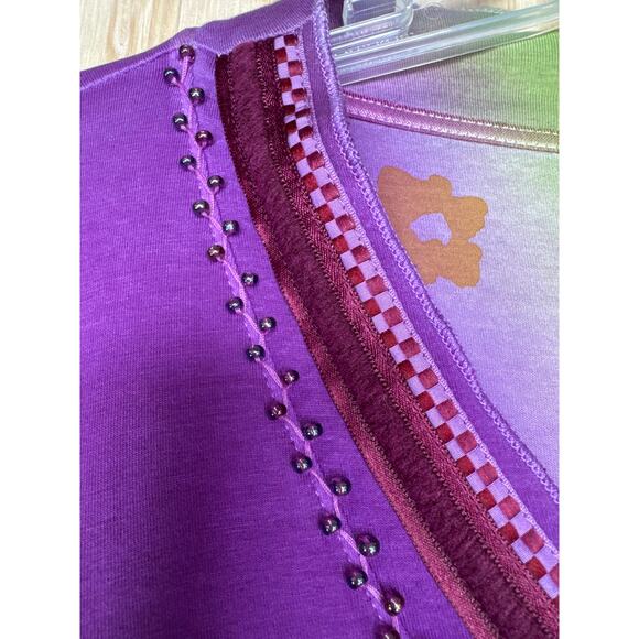 Peck & Peck Weekend Shirt Floral Bead Neckline Vintage Y2K Large Stretchy - Picture 4 of 7